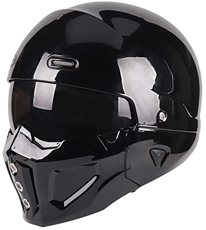 Woljay Open Face Full face Helmet Motorcycle Modular Helmets for Unisex-Adult Street Bike Cruiser Scooter DOT Approved (Gloss Black,M)