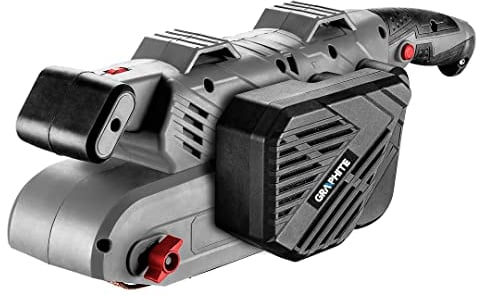 GRAPHITE Levigatrice a nastro 900W, nastro senza fine 75x533mm, velocità del nastro 200-400 m/min, area di levigatura attiva 75x135 mm, contenitore per la polvere, supporto di lavoro fisso, 2 mors