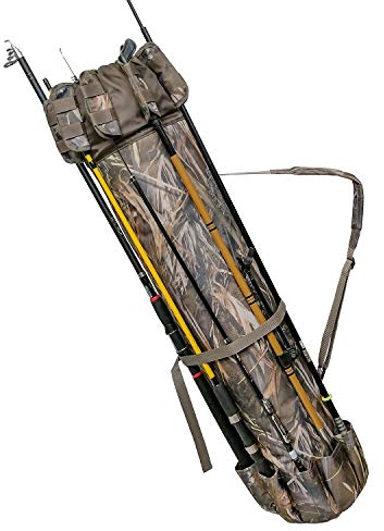 3DTengkit Angelrutentasche, tragbarer Angelruten-Trage-Aufbewahrungstasche hoher Kapazität, multifunktionaler wasserdichter Rutentasche für 5 Stangen und Tackle(Reed Camouflage)