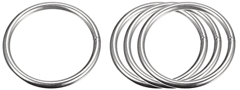 sourcing map 4 Stück O Ringe Edelstahl 304 Metallringe, 60 mm Außendurchm. 5 mm Dicke Geschweißter O-Ring für Befestigung Schrauben Haken Campinggürtel Hundeleinen Taschen Paracord Zubehör