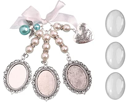 Newwyt Hochzeitsstrauß Charm Spitze Oval Brautstrauß Engel Charm Gedenkfoto Charm You Are for Always on My Heart Charm Silber