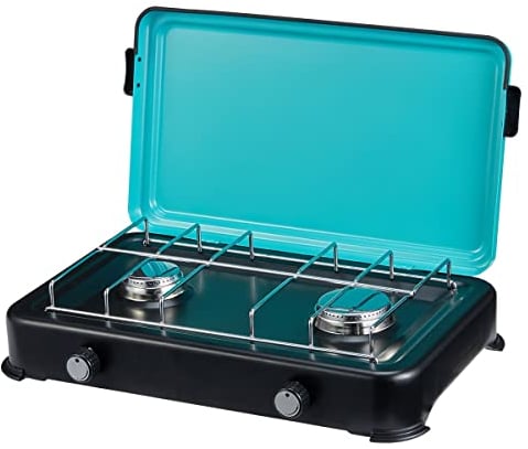 INTEC - Plaque de cuisson gaz portable 2 feux 2350W Table de Cuisson Butane/Propane Bruleurs inox Couvercle amovible