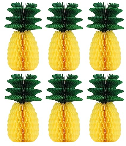 VIKSAUN 6 Stück Blumen Girlande Ananas Wabenbälle Seidenpapier Fan Hawaii Party Dekoration Set, für BBQ Tropischen Garten Tiki Party Dekoration Geburtstags Hawaii-Party (6 Stück)