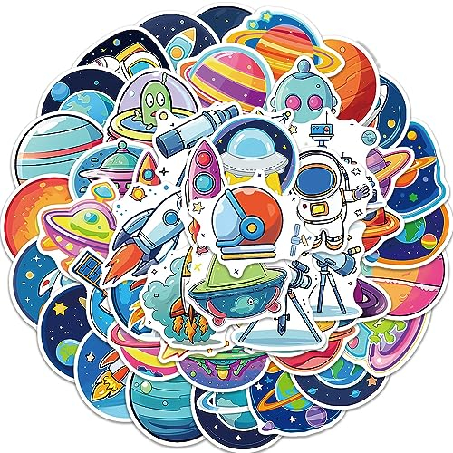 Karikatur Planet Aufkleber für Laptop (50PCS),Geschenk für Kinder Jugendliche Erwachsene Jungen,Handgezeichnete Planeten Stickers Wasserdicht Vinyl Aufkleber für Scrapbook,Skateboard,Auto,Gepäck