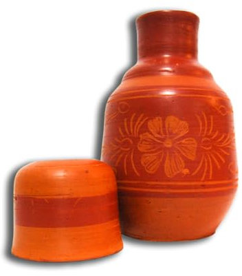 Handmade Flower Design Eco-Friendly 3L Clay Water Pot with Water Cup for Gift Item, Home Kitchen Living Room Table Decor Natural Cool Pitcher