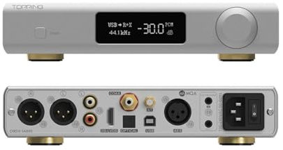 Topping D90III SABRE MQA DAC : doubles ES9039SPRO, complet équilibré XMOS XU316 DSD512 PCM768kHz DAC, USB/BT5.1/Optique/Coaxial/AES/IIS, sortie XLR/RCA, DAC Audio avec 12V Trigger (Argent)