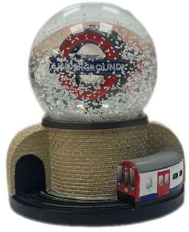 TFL9101 lizenzierte Londoner U-Bahn-Schneekugel Schneesturm, groß, 6,5 cm, 13 cm hoch, mit Zug