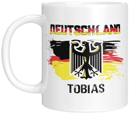 TassenTicker - Deutschland Tasse - mit Namen personalisiert - Deutschland Fahne - Kaffeebecher - schwarz und weiß - deutsche Flagge - Länder Tasse - Weiß