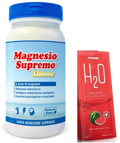 NATURAL POINT MAGNESIO SUPREMO LIMONE 150 Grammi + H2O Omaggio - Senza Glutine, Senza Lattosio - Perfetto Antistress, Stanchezza cronica, Contro mal di testa, Migliora sistema nervoso