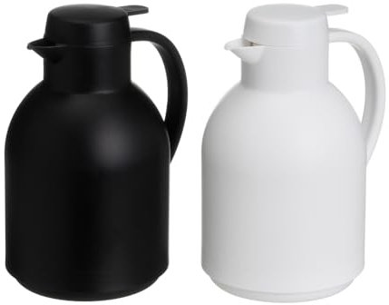 Set de 2 jarras termo con asa y dosificador de plástico y vidrio de 1 litro en blanco y negro