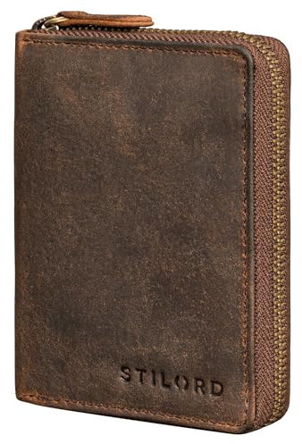 STILORD 'Giannis' Mini Portefeuille Homme Cuir - RFID Protection Porte-Monnaie Vintage - Petit Portefeuille Porte Cartes de Crédit avec Fermeture Éclair & Coffret Cadeau, Couleur:Kreta - Brun