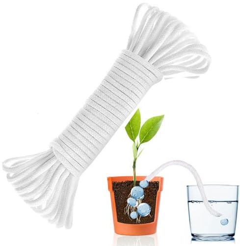 65 Feet 6 mm Self-Watering Wick, Plant Watering, Holiday Watering Indoor, Potted Plant Drip Irrigation Rope, Automatic Watering Indoor, DIY Drip Irrigation Waterer Wick Cotton