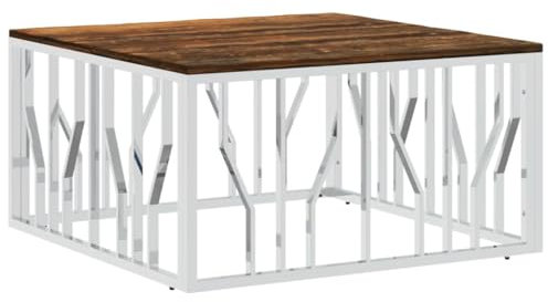 Genérico Wenjingqi 350061 Couchtisch, Edelstahl, recyceltes Holz, silberfarben, silberfarben