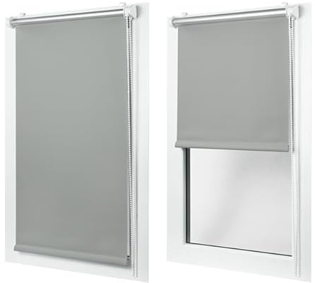 MakoStyl Rollos für Fenster Ohne Bohren - Verdunklungsrollo Grau 110 cm Breite x 150 cm Höhe - Doppelrollo Klemmfix Ohne Bohren - Fenster Rollos für Innen 100% Blackout - Verdunkelnd Duo Rollo