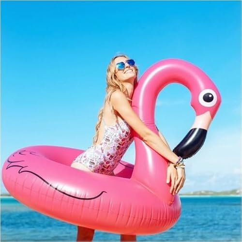 Bouée Géante Flamant Rose Gonflable pour Piscine, Matelas Flottant XXL 115 cm, Rose