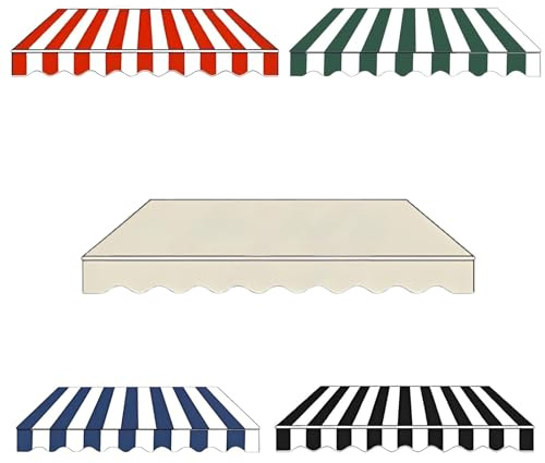 Außen Markisen Ersatzstoff Wasserdicht Markisenstoff Wechseln 200x150cm 300 x 200 m 400x200cm Sonnenschutz Markisentuch für Garten mit Volant(Beige,L200xW150cm)