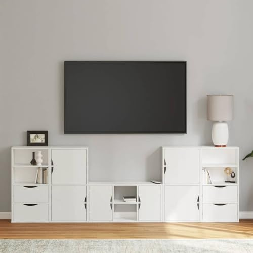 Ziaphsol 5-TLG. Wohnwand ODDA Weiß, Massivholz Kiefer, TV-Schrank Set, 79x40 cm, Wohnzimmer Stauraum, Entertainment Center