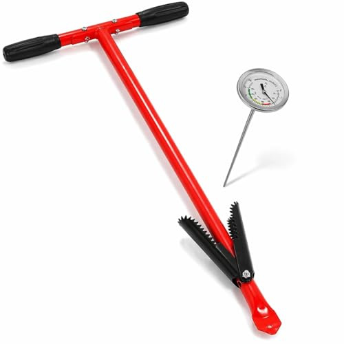 IRSTBL Compost Aerator Tool with Thermometer – Heavy Duty Compost Stirrer, Rust-Resistant Steel, Non-Slip Handle – Garden Compost Mixing Tool Set
