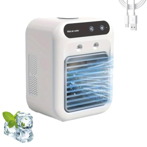 Mobile Klimaanlage, Tragbare Luftkühlgerät, Mini Klimaanlage Akku Portable, 2 Lüftungsstufen & 2 Sprühmodi, Mini Klimatisierung für Schlafzimmer und Outdoor Camping(Weiß)
