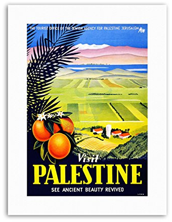 Wee Blue Coo VISIT PALESTINE JERUSALEM ORANGE ISRAEL Vintage Travel Canvas art Prints
