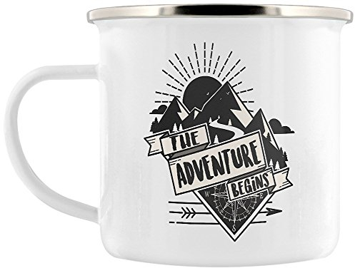 Grindstore The Adventure Begins Enamel Camping Mug for Tea or Coffee 8cm White