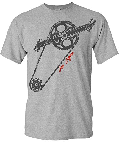 T-Shirt: One Engine - Fahrrad Geschenke für Damen & Herren - Radfahrer - Mountain-Bike - MTB - BMX - Fixie - Rennrad - Tour - Outdoor - Sport - Urban - Motiv - Spruch - Fun - Lustig, Grau Meliert, XL