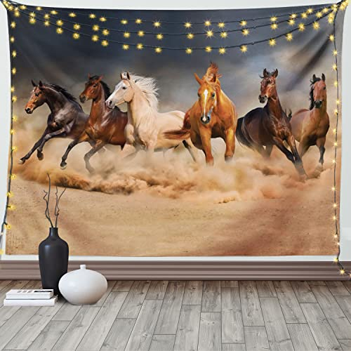 ABAKUHAUS Pferd Wandteppich, Equine Themed Tiere aus Weiches Mikrofaser Stoff Waschbar ohne Verblassen Digitaldruck, 150 x 110 cm, Braun Sand