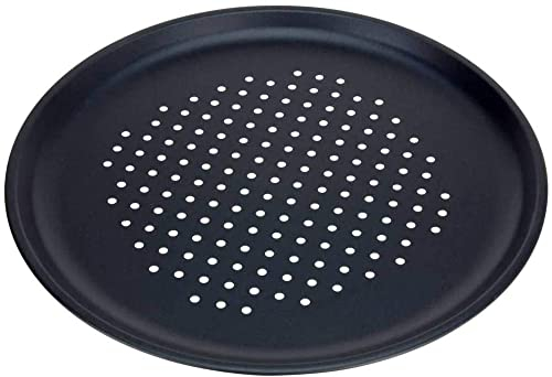 GEEZY Large Non-Stick Pizza Baking Tray 32cm (12.5) - Round Carbon Steel, Perforated Holes, Dishwasher, Fridge, Freezer Safe - Pizza Pan & Plate for Oven, Flatbread, Dough, Family Meals