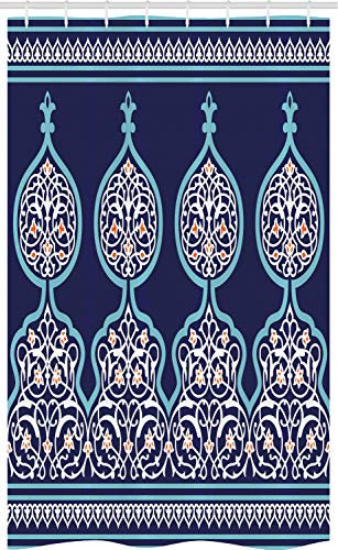 ABAKUHAUS marocain Rideau de Douche Stalle, Mystic Style Oriental, Ensemble de Salle de Bain en Tissu en Crochets, 120 x 180 cm, Sarcelle Bleu Marine