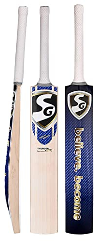 SG Thunder Plus Cricket Bat for Mens and Boys (Beige, Size-Short Handle) | Material: Kashmir Willow | Lightweight | Free Cover | Ready to Play | for Intermediate Player | Ideal for Leather Ball