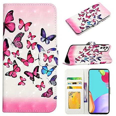 PU Leder Hülle mit Samsung Galaxy Quantum 2 Glänzend Glitzer Liebe Schutzhülle Brieftasche Lederhülle Bookstyle Handyhülle Magnetverschluss Tasche 3D Bunt Leder Hülle,Eine Gruppe Schmetterlinge