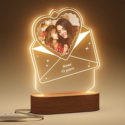 Bemaystar Regalo Personalizado para Mamá, Lampara Personalizada con Tu Foto, 3D Led Lámpara Regalos Originales para Mujer Mamá y Parejas, Regalo Dia de la Madre Aniversarios y Cumpleaños