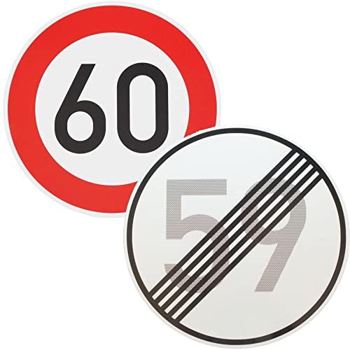 Original 2 x Verkehrszeichen Nr. 274-60 60 km/h und Ende 59 km/h zum 60 Geburtstag Geschenk Verkehrsschild Temposchild Straßenschild Geburtstagsschild