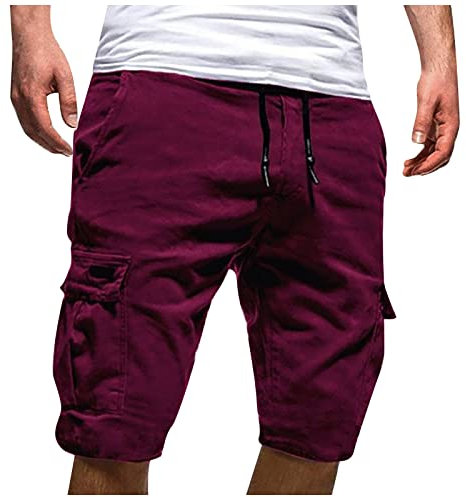 Dhyuen Jogginghose Herren Sommer Freizeit Kurze Hose Mit Taschen Kurze Hose Casual Outdoor Sommer Sport Hose Für Männer Elastischer Bund Jogginghose Freizeithose Laufshorts(4XL,1-Red)