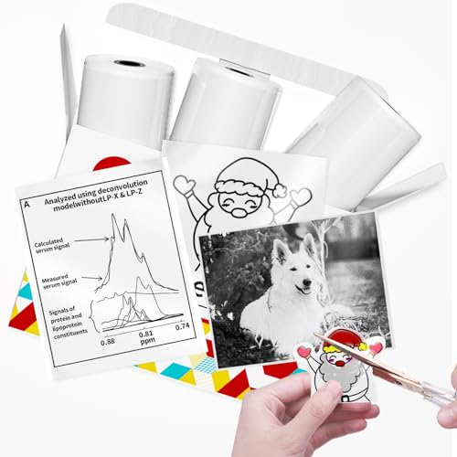 Papier für Sticker Drucker, Drucker Papier für Taschendrucker, Thermopapier für T02, Langlebig Klebrig Phomemo Papier, Schwarz auf Transparent Liene Fotodrucker Papier, 3 Rollen 50mm*3.5m