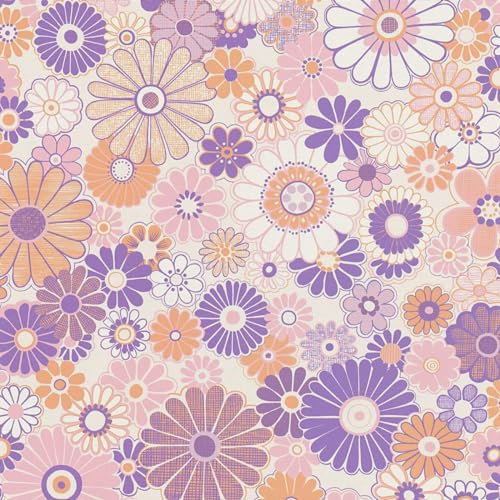 Retro Floral Pattern Wallpaper - Orange Pink Purple - Textured Modern Flowers Petals - Paste The Wall