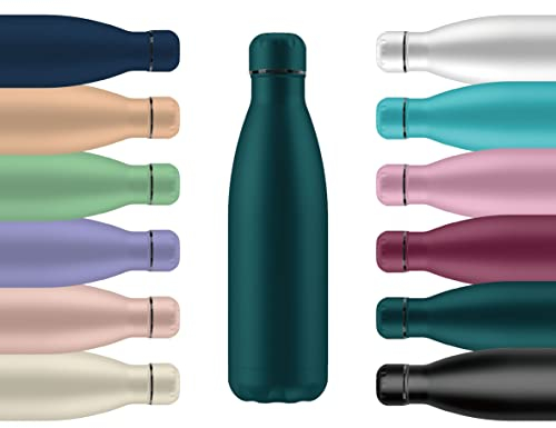 Mi Ko Mi Ka Botella de Agua Térmica de Acero Inoxidable Reutilizable | Sin BPA | Mantiene 24H Frio / 12H Calor | Hermética - Doble Pared a Prueba de Fugas (Verde Oscuro, 750ml)