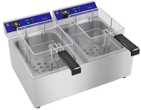 TAIMIKO Electric Deep Fryer - Commercial Stainless Steel, Double Tanks (8L+8L), Countertop Frying Machine for French Fries, Easy Clean, for Home & Commercial Use, UK Plug
