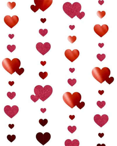 NTRUXZP 1 Stück 4 Meter Herz Blumenreife Deckenhänger Banner mit Herzen Deko für Junggesellinnenabschied Hen Party Hochzeit Valentinstag Geburtstag Party für Karneval, Party, Kindergeburtstag(Rot)