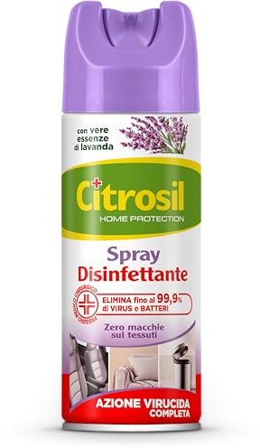 Citrosil Disinfettante Spray, Azione Virucida Completa, Elimina Fino al 99,9% di Virus e Batteri, Essenza di Lavanda, 300 ml