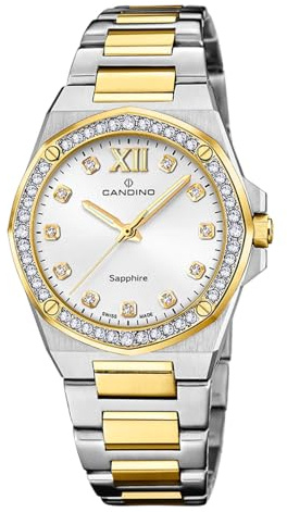 Candino Swiss Damenuhr Analog aus Edelstahl 316l Multi | Quarzwerk, Widerstandsfähiges Saphirglas, Wasserdicht 5 ATM C4752/1, Lady Elegance, Weißes Zifferblatt