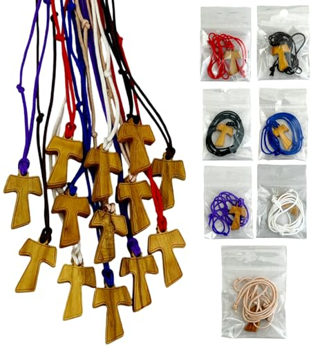 Regalami. shop Tau in Oliven, 20-teiliges Set, Kreuz des Heiligen Franziskus von Assisi, Hergestellt in Umbrien, bunte Kordeln (20, bunt)