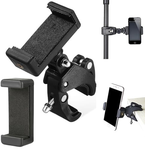 Benaewa 2 Pcs Mic Stand Phone Holder, 2 Size E-clips Microphone Holder, 180° Rotation Phone Mount for Riding, Live Broadcast, Recording