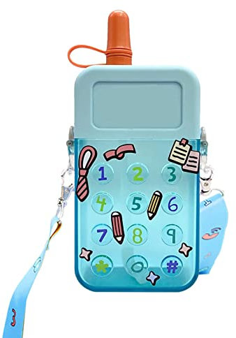 ZUOZUIYQ Kantinen & Wasserflaschen Wasserflasche mit Strohhalm, Handyform, auslaufsichere Getränkeflaschen, Schultergurte (blau)