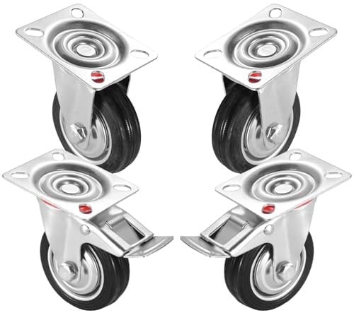 4x Schwerlastrollen mit Bremse bis 400 kg belastbar - Lenkrolle 75 mm Transportrollen - Rollen mit Bremsen - Möbelrollen