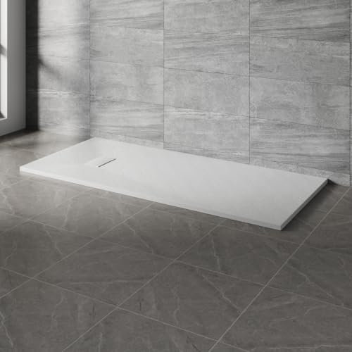 NRG 1700x800mm SMC Rectangle Shower Tray White Slip-Resistance Bathroom Shower Base Easy to Clean