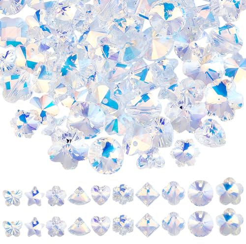 Beebeecraft 100 Stück 10 Stile Schmetterlingsperlen Anhänger Glaskristall Anhänger Klein Facettiert Galvanisiert ab Farbe Stern Herz Blume Anhänger Für Die Schmuckherstellung Charms Halsketten Zubehör