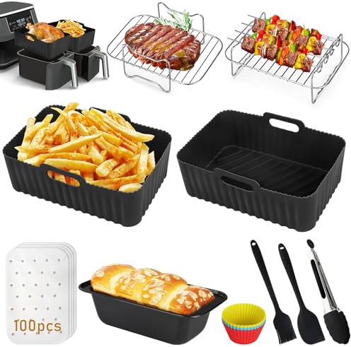 Hot Air Fryer Accessories, Airfryer Accessories for Ninja Foodi Max Dual Zone AF300EU AF400EU 7.6L-9.5L/COSORI 8.5L/Cookwise 9L Dual Zone Air Fryer, BPA-Free, Airfryer Silicone Mould Accessories -