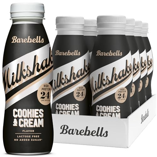 Barebells Cremiger Eiweiss Shake – Zuckerarm, 24 Gramm Protein pro Flasche, Laktosefrei – Cookies & Cream Milkshake, 8 x 330ml