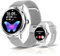 LES FLEURS Smartwatch Damen 1,19 Touchscreen Fitnessuhr mit Bluetooth Telefonfunktion, IP67 Wasserdicht, SpO2/Schlafmonitor, Menstruationszyklus-Tracker, Atmungsrate, Silber (Deutsch Unterstützt)